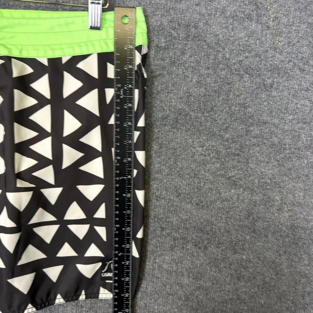 Quiksilver Mens Board Shorts Size 34 Black Neon Green Geometric Swim Trunks Surf